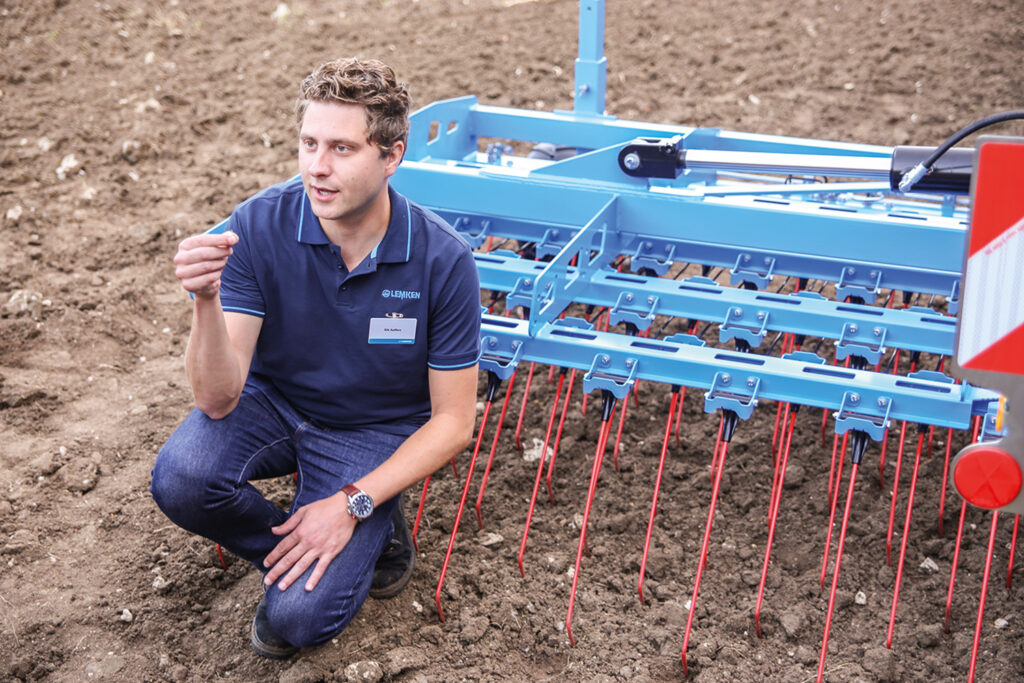 Thulit product specialist, Rik Aelfers is pictured with the Lemken harrow.