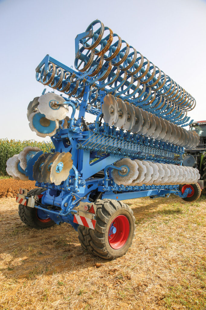 Close up of a Lemken compact disc harrow.