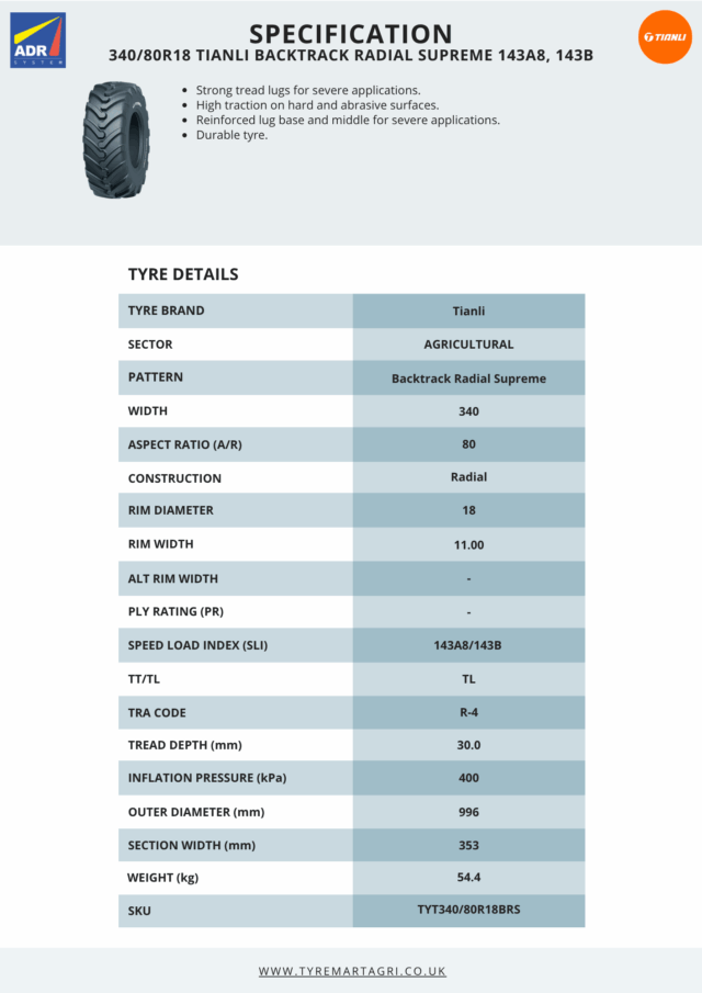 340/80R18 Tianli BRS 143A8/143B Tyre