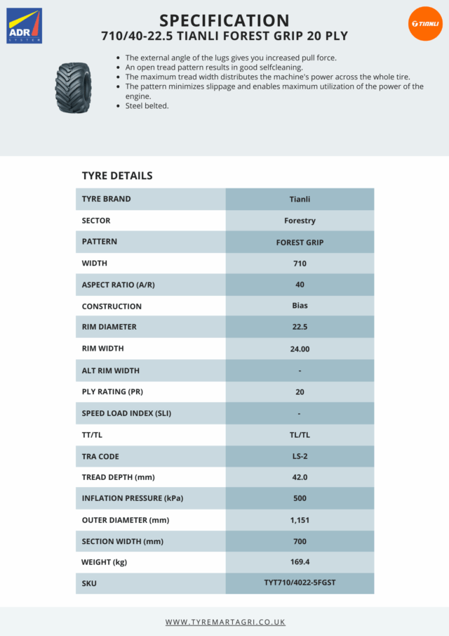 710/40-22.5 Tianli FOR. GRIP 20 PLY Tyre