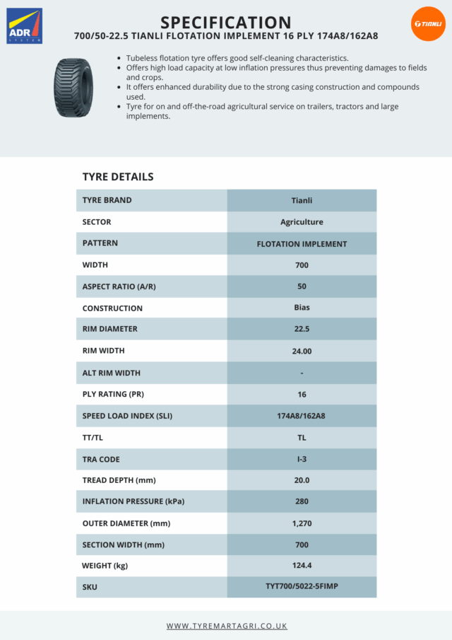 700/50-22.5 Tianli FLOT. IMP. Tyre