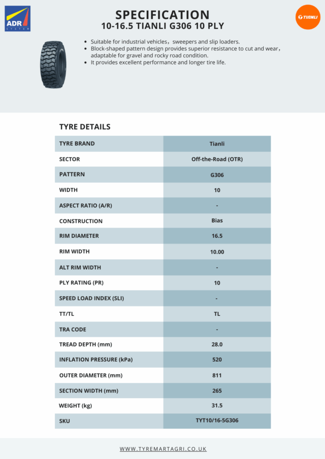 10-16.5 Tianli G306 10 PLY Tyre