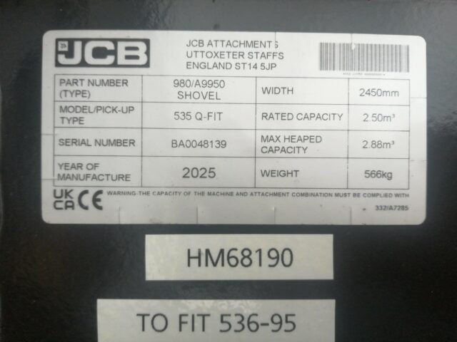 HM068190 NEW 2025 JCB GRAIN SHOVEL