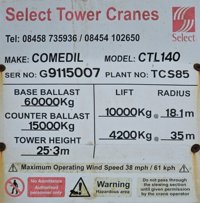 Terex Comedil CTL 140-10 Tower Crane